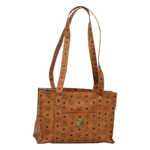 MCM Handbags - MCM Logogram Vicetos Tote Bag PVC Leather Brown Gold Auth 119981